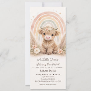 Boho Highland Cow Slim Baby Shower Neutral Rainbow Invitation