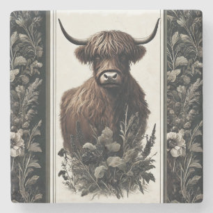 Boho Highland Cow Stone Coaster
