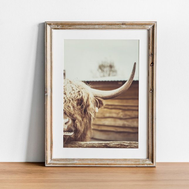 Boho Highland Cow Wall Art (Boho Highland Cow Wall Art in wooden frame)