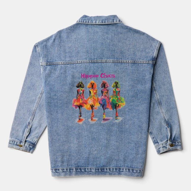 Boho Hippie Chic Abstract Standard Poodle Denim Jacket (Back)