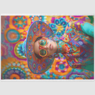 Boho Hippie Chic Large Hat Vibrant Colour Decoupag Tissue Paper