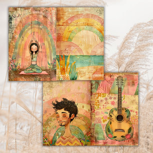 Boho Hippie Colourful Animals Junk Journal Paper