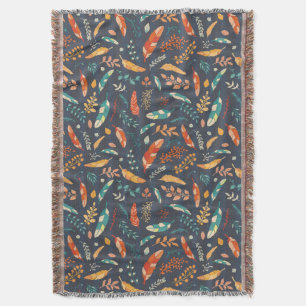 Boho Hippie Feather Pattern Throw Blanket