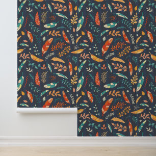 Boho Hippie Feather Pattern Wallpaper