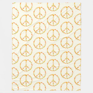 Boho Hippie Floral Peace Sign Pattern in Yellow   Fleece Blanket