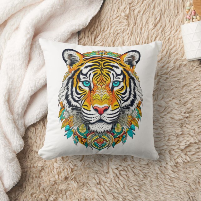 Boho Hippie Floral Year of the Tiger Art Cushion (Blanket)