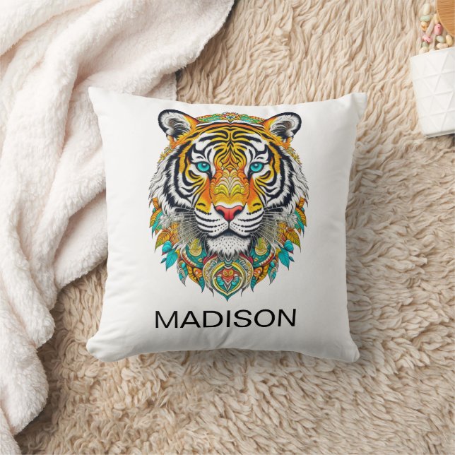 Boho Hippie Floral Year of the Tiger Art Cushion (Blanket)