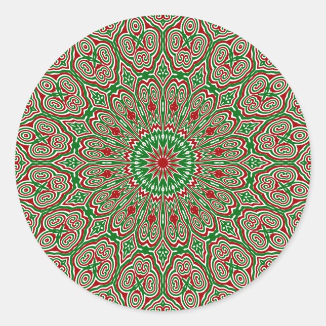 Boho Hippie Funky Trippy Ornate Christmas Mandala  Classic Round Sticker (Front)