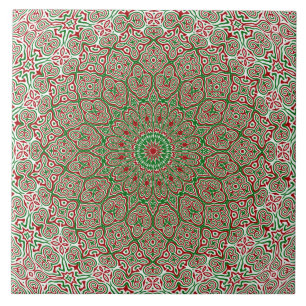 Boho Hippie Funky Trippy Ornate Christmas Mandala Tile