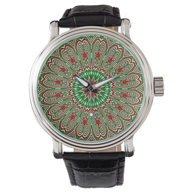 Boho Hippie Funky Trippy Ornate Christmas Mandala  Watch (Front)