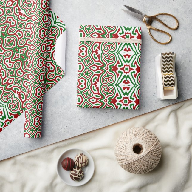 Boho Hippie Funky Trippy Ornate Christmas Mandala  Wrapping Paper (Crafts)