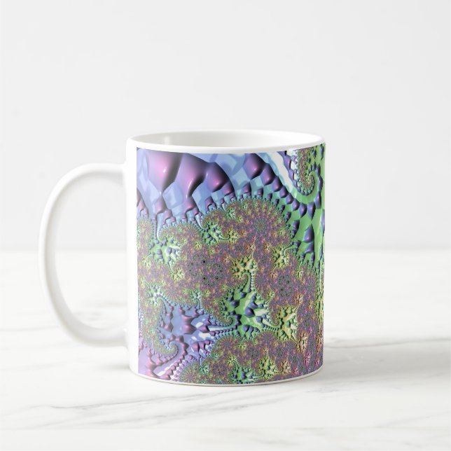 Boho Hippie Groovy Shiny Colourful Rainbow Fractal Coffee Mug (Left)