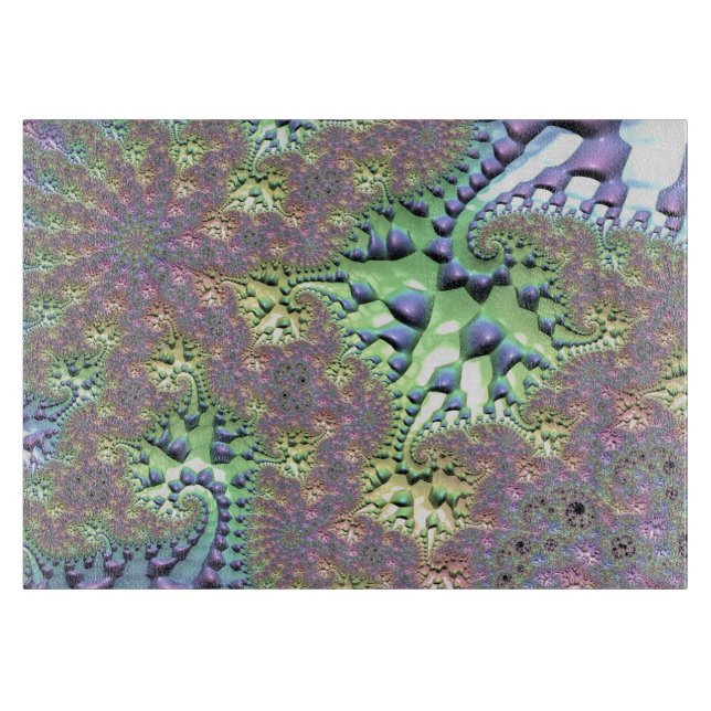 Boho Hippie Groovy Shiny Colourful Rainbow Fractal Cutting Board (Front)