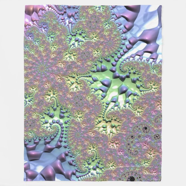 Boho Hippie Groovy Shiny Colourful Rainbow Fractal Fleece Blanket (Front)