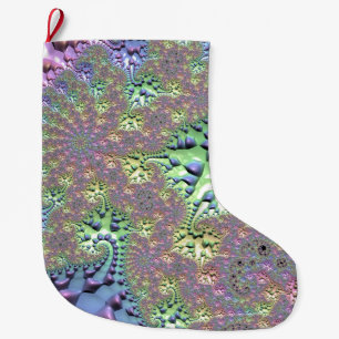 Boho Hippie Groovy Shiny Colourful Rainbow Fractal Large Christmas Stocking