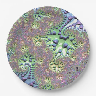 Boho Hippie Groovy Shiny Colourful Rainbow Fractal Paper Plate