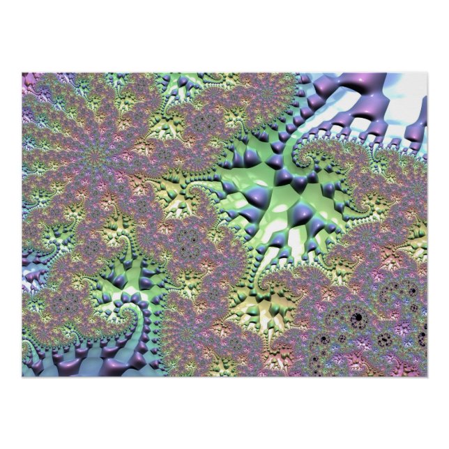 Boho Hippie Groovy Shiny Colourful Rainbow Fractal Poster (Front)