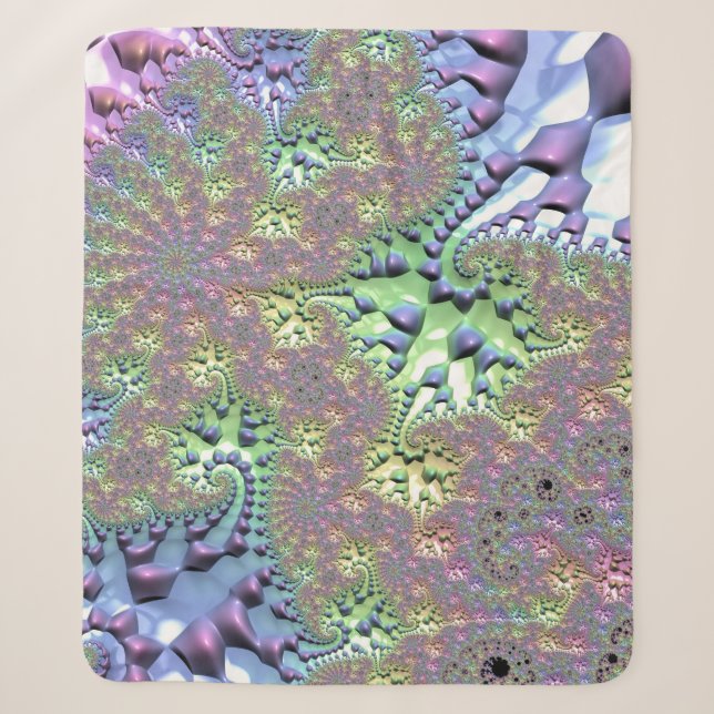 Boho Hippie Groovy Shiny Colourful Rainbow Fractal Sherpa Blanket (Front)