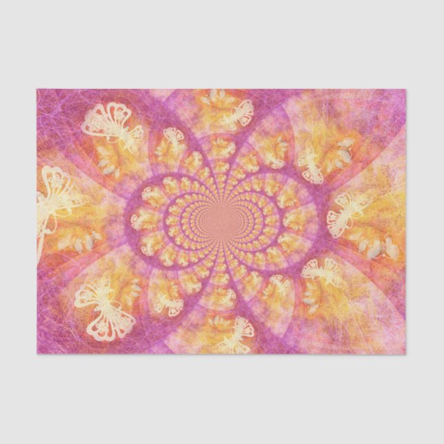 Boho Hippie Purple Gold Kaleidoscope Butterflies Tissue Paper (Front)