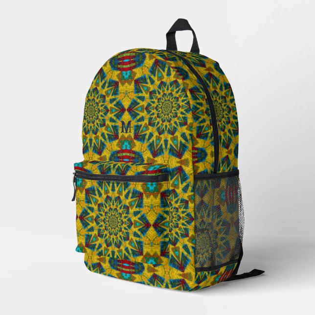  Boho Hippie Red Yellow Blue Vintage Tribal Ethnic Printed Backpack (Back Corner Right)