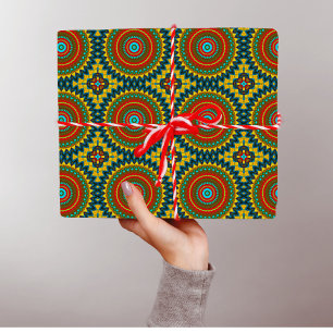 Boho Hippie Red Yellow Blue Vintage Tribal Ethnic Wrapping Paper