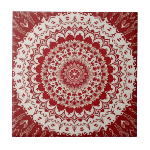Boho Hippie Tibetan Inspired Red Mandala  Tile