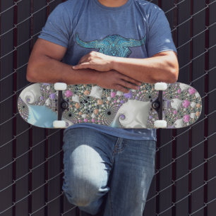 Boho Hippie Trippy Groovy Colourful Pastel Fractal Skateboard