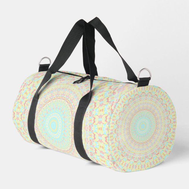 Boho Hippie Trippy Groovy Colourful Pastel Mandala Duffle Bag (Left Corner)