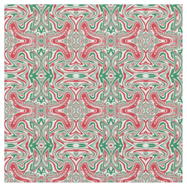 Boho Hippie Trippy Retro Swirly Christmas Pattern Fabric (Close Up)
