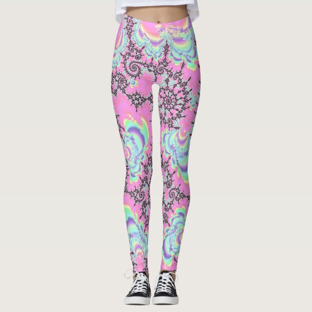 Boho Hippie Unicorn Pastel Mandelbrot Fractal Leggings (Front)