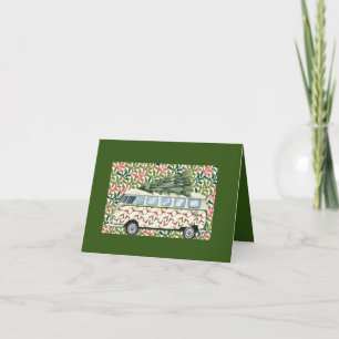 Boho Hippie Van Brings Tree Christmas Card