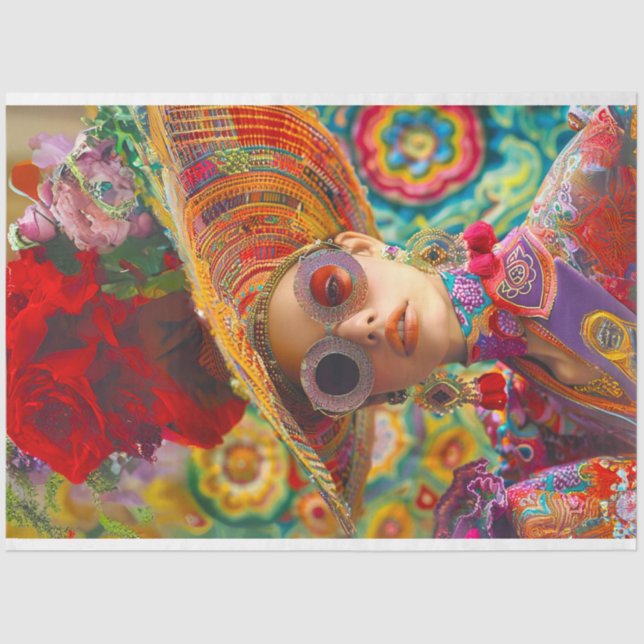 Boho Hippie Vibrantly Coloured Decoupage Tissue Paper (Front)