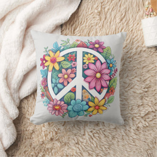Boho Hippy 60s 70s Peace Sign Cushion