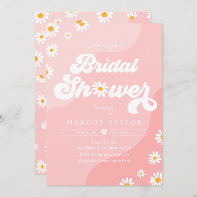 Boho Hippy Vibes Pink Daisy Festival Bridal Shower Invitation (Front/Back)