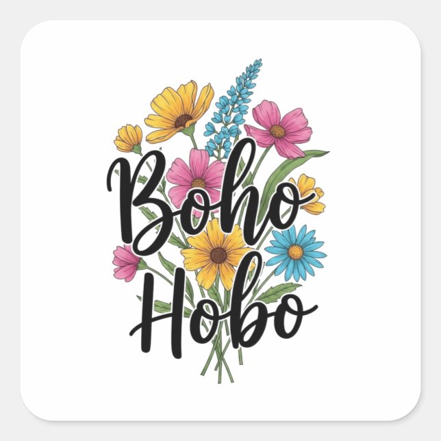 Boho Hobo flower bouquet design Square Sticker (Front)