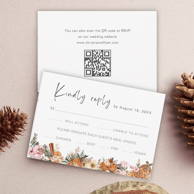 Boho Holiday Wedding QR Code RSVP Card (Creator Uploaded)