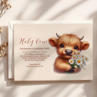 Boho Holy Cow Highland Cow 1st Birthday