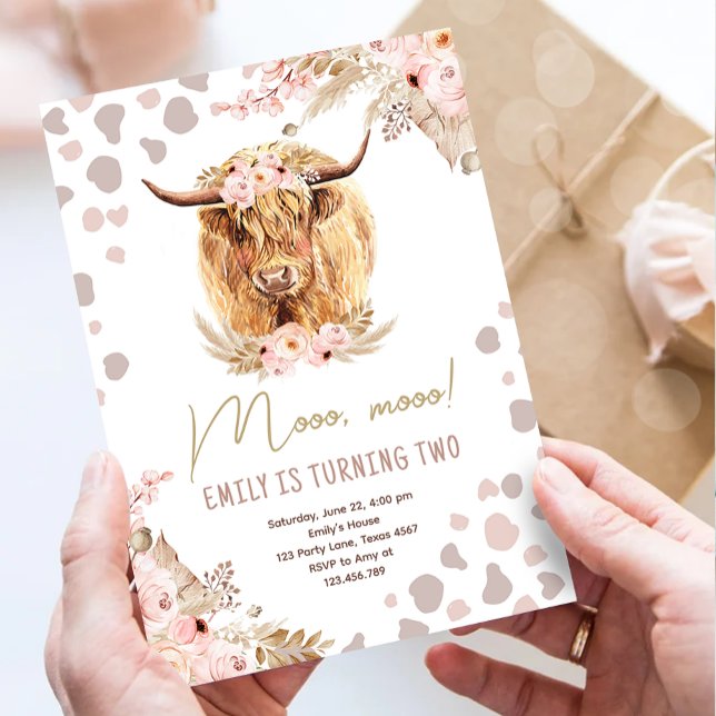 Boho Holy Cow Highland Pampas Farm Girl Birthday Invitation (Creator Uploaded)