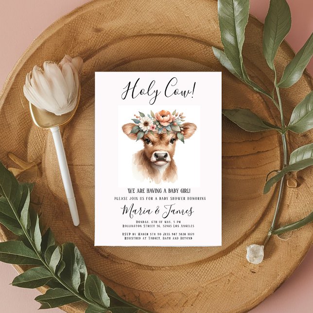 Boho Holy Cow Watercolor Baby Shower Invitation (Creator Uploaded)