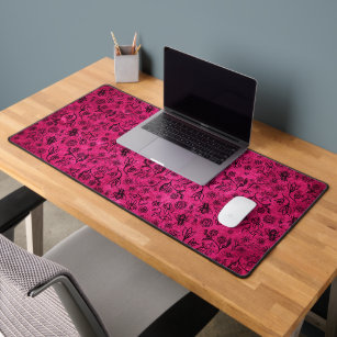 Boho Honey Bee Floral Pattern Trendy Cute Hot Pink Desk Mat