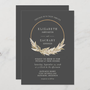 Boho Hoop Pampas Grass Dark Wedding Invitation