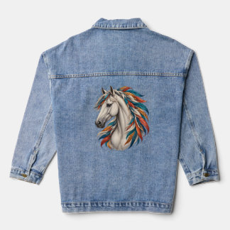Boho Horse with Feathered Mane Denim Jacket