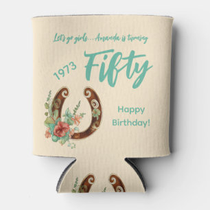 Boho Horseshoe Wildflowers Fiftieth Birthday Can Cooler