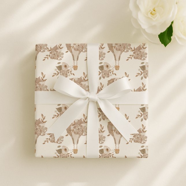Boho hot air balloon, gender neutral nursery  wrapping paper (Creator Uploaded)
