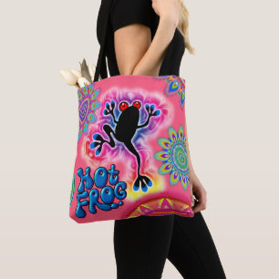 Boho Hot Frog Surf psychedelic Tote bag pink.