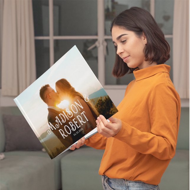 Boho Hot Pink Watercolor Wildflower Photo Wedding Guest Book (Front)