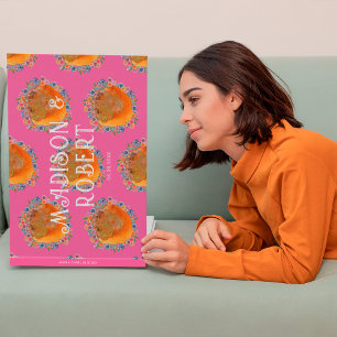 Boho Hot Pink Watercolor Wildflower Wedding Guest Book