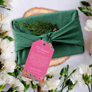 Boho Hot Pink Wedding Welcome Gift Bag Basket Tags