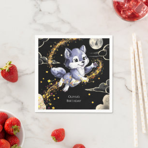 Boho Howling Wolf Birthday Napkin