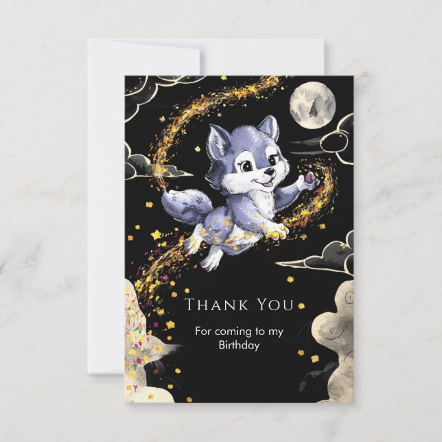 Boho Howling Wolf Birthday Thank You Card (Front)
